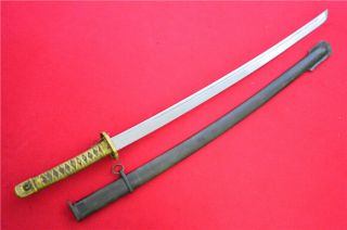 Japanese Nco Sword Samurai Katana Signed Blade Brass Handle Steel Scabbard F760
