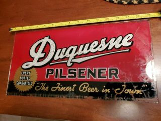 1950s Duquesne Pilsener Beer Sign Mirrored Reverse On Glass Pittsburgh