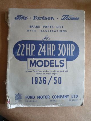 Vintage Ford Fordson Thames Spare Parts List 1936 - 1950 (inc Perkins P6 Diesel)