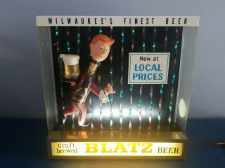 (vtg) 1964 Blatz Beer Bottle Man Figure Statue Motion Moving Light Up Sign