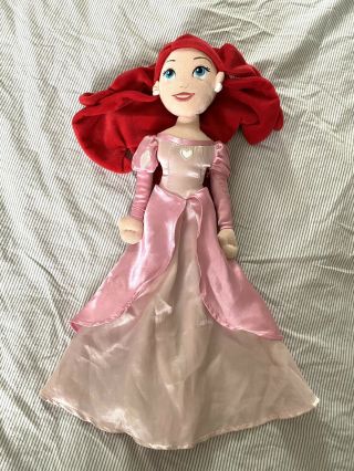 Disney Store Arielle Little Mermaid Soft Plush Pink Dress 20” Doll Toy