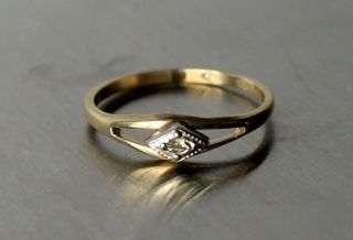 Vintage 1 Pt Diamond Chip Solid 10k Yellow Gold Band Baby Child Ring Sz: 2.  5