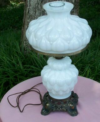 Vintage Milk Glass Hurricane Style Lamp With Footed Base Pretty Vintage Lamp