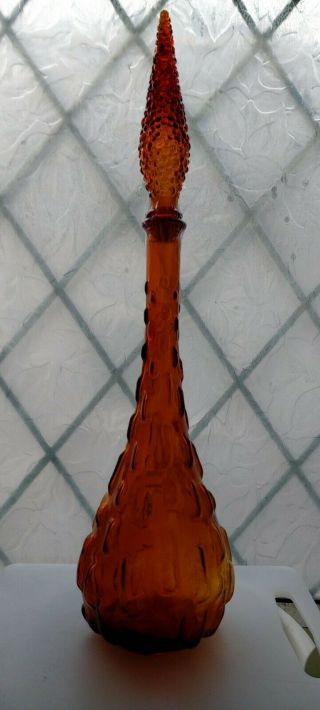 Vintage Italian Empoli Amber Brick Glass Genie Bottle Decanter 22 "