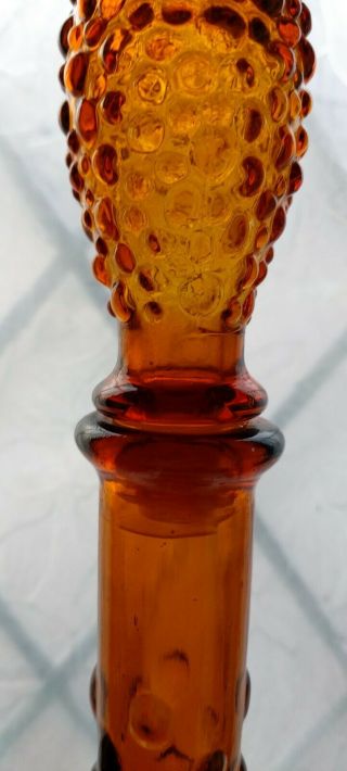 Vintage Italian Empoli AMBER Brick glass genie bottle decanter 22 