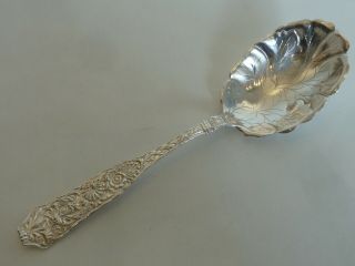 Knowles " Tudor " Sterling Silver Serving Spoon W/ Leaf Veining In Bowl,  Pat.  1885