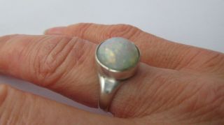 Vintage 1970s Sterling Silver Cabochon Round Opal Ring Uk Size K1/2 Us 5 - 1/2 3g