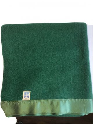 Vintage Kenwood Of Canada Wool Lg Blanket 74 X 86 " Deep Forest Green Euc