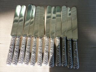 12 Silver Plate Hollow Handled Knives By Tiffany & Co " Repousse " Pattern?