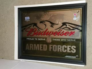 BUDWEISER UNITED STATES ARMED FORCES MIRROR  EAGLE AND DOG TAGS BEER SIGN 2
