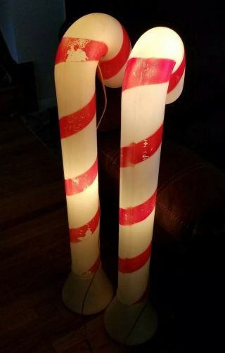 Set Of 2 Vintage Union Candy Cane Yard Lighted Blow Mold 40 " Tall 1991