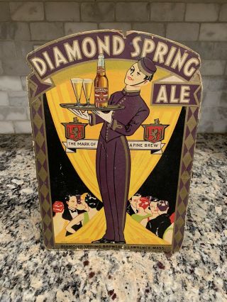 Vintage Diamond Spring Ale Beer Diecut Sign Art Deco Litho Lawrence Ma