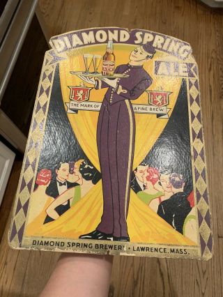 Vintage Diamond Spring Ale Beer Diecut Sign Art Deco Litho Lawrence MA 3