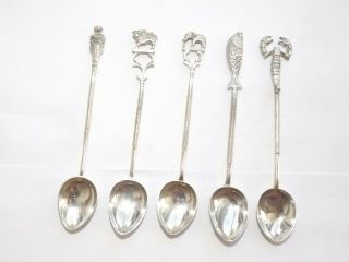 Antique Asian Indian Solid Silver Set Of 5 Spoons,  Demitasse,  Coffee,  Tea C1915