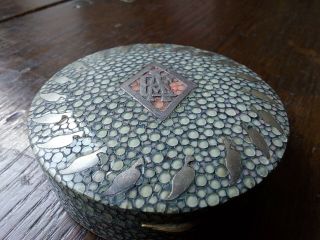 A Mid - 19th Century Solid Silver Box Or Compact Mounted With Shagreen (sharkskin)