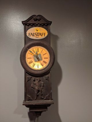 Vintage Falstaff Beer Lighted Clock Light Sign Faux Wood