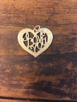 I Love You Heart Charm Necklace Pendant 14k Yellow Gold Vintage