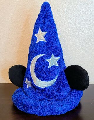 Disney Parks Plush Sorcerer Mickey Fantastia Hat With Ears Moon Stars Blue Adult