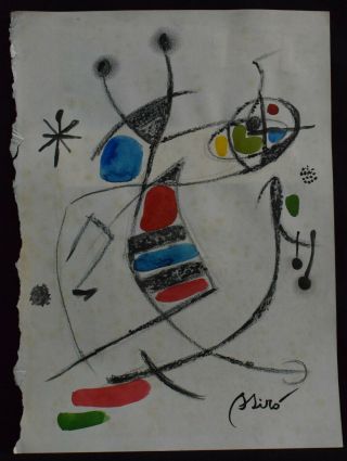 Joan MirÓ - Drawing And Mixed Technique On Old Paper,  Signed,  Vintage,  Artwork