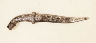 Vintage Persian Dagger Knife Damascus Blade Koftgari Silver Inlay Hand Crafted