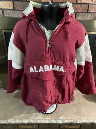 Vintage Alabama Crimson Tide Ncaa Football Starter Hooded Jacket Mens Large Vtg