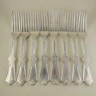 Roman Ii (1884) By Holmes Booth & Haydens Silverplate Set Of 8 Dinner Forks