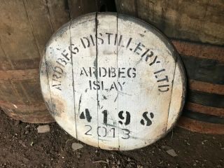 2013 Ardbeg Islay Whisky Barrel Lid Braced,  Ready To Hang 21 " Wide