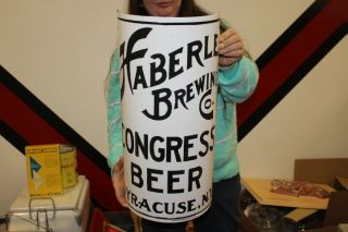 Large Haberle Brewing Congress Beer Gas Oil 20 " Curved Porcelain Metal Sign