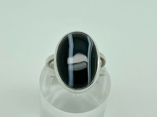 Gorgeous Vintage Ola Gorie Sterling Silver Banded Agate Modernist Ring Size L