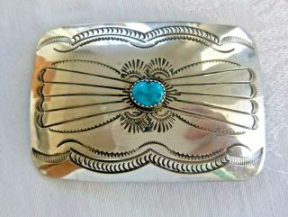 Vintage Navajo Carson Blackgoat Belt Buckle Turquoise Sterling Silver 25.  3 Grams