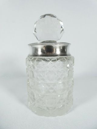 Antique Edwardian 1904 Sterling Silver Cut Glass Perfume Scent Bottle Jar