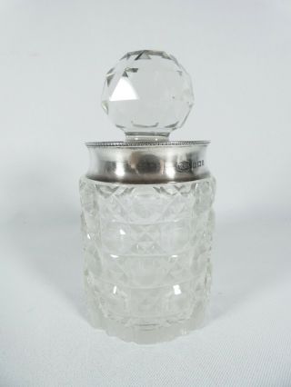 Antique Edwardian 1904 Sterling Silver Cut Glass Perfume Scent Bottle Jar 2