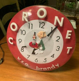 Coronet V.  S.  Q.  California Grape Brandy Advertising Clock 3 - D Back Bar Sign 1950s