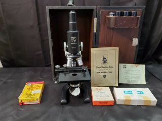 Vintage Spencer Buffalo 3 Lens Medical Microscope W/extra Slides,  In Case