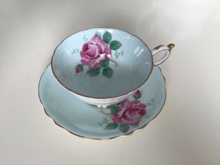 Vintage Paragon Double Warrant Bone China England Pink Roses On Turquoise Tea Cu