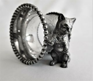 Antique Silver Plate Cat/kitten Figural Napkin Ring C 1800s United States.