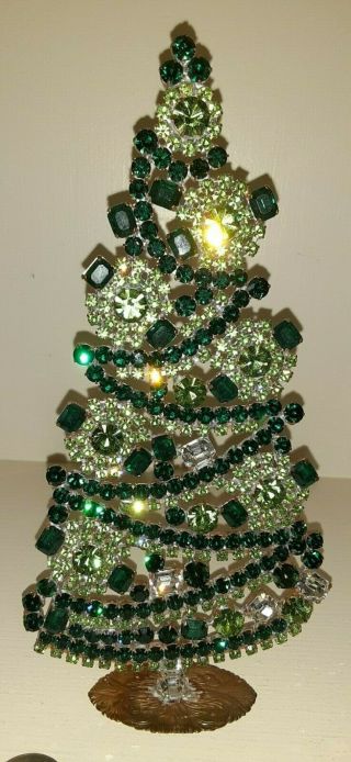 Vintage Green Clear Czech Crystal Rhinestone Christmas Tree Decor Wow Bijoux