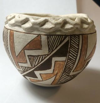 Vintage Hand Coiled Polychrome Acoma Seed Pot Vase Southwest Native American
