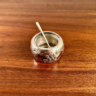 Japanese Aesthetic Sterling Silver Wood Figural Giesha Salt Cellar W/ Spoon