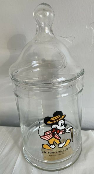 Vtg Walt Disney Minnie Mouse For Good Little Boys 9 " Apothecary Glass Candy Jar