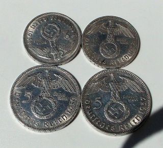Rare Group Of 4 German Reich Mark Solid Silver Coins Various Dates