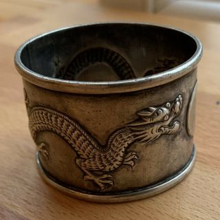 Antique Chinese export solid silver napkin ring.  WC.  Dragon design. 3