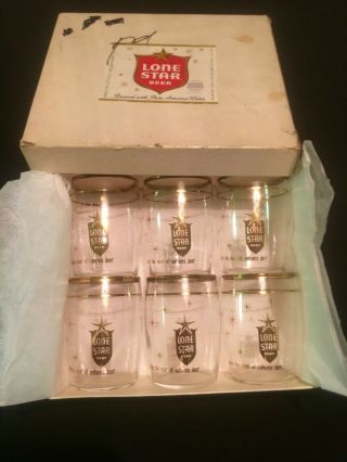 Small Antique Lone Star Beer Glasses - Gold Trim W/ Stars - Set 6