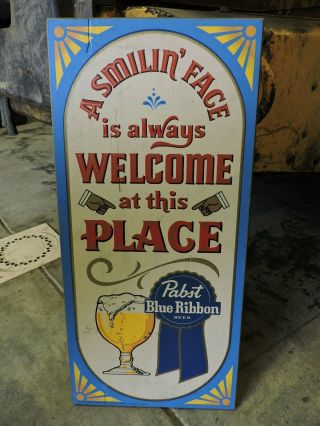 Vintage Pabst Blue Ribbon/pbr Wood Beer Bar Sign (l)