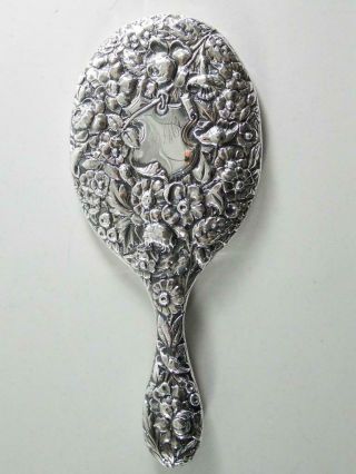 Sterling Silver Floral Repousse Design Antique Vanity Mirror