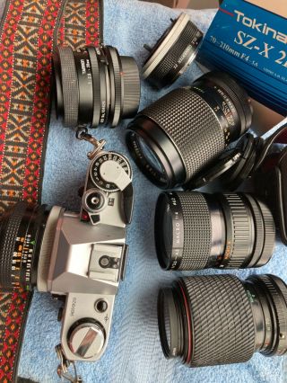 Vtg 35mm Film Camera Canon Ae - 1 Lens Fd Kit Lenses