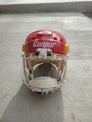 Vintage Cooper SK 2000 L Hockey Helmet With Itech II Lense Shield Red Good Shape 2