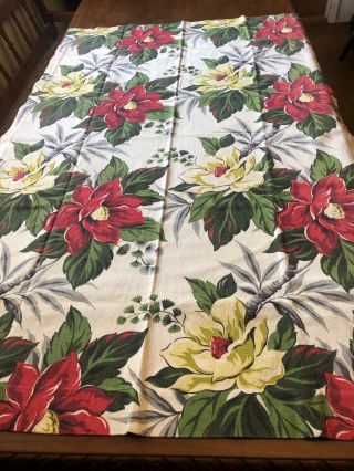 2 Vintage Barkcloth Tropical Floral Curtain Drapery Panels 82w X 64l