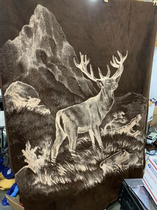 Vintage San Marcos Blanket Reversible Deer Buck 85” X 65”