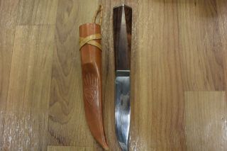 A/s Helle Fabrikker He 30 Diamond Shaped Wood Handle Knife W/ Leather Sheath